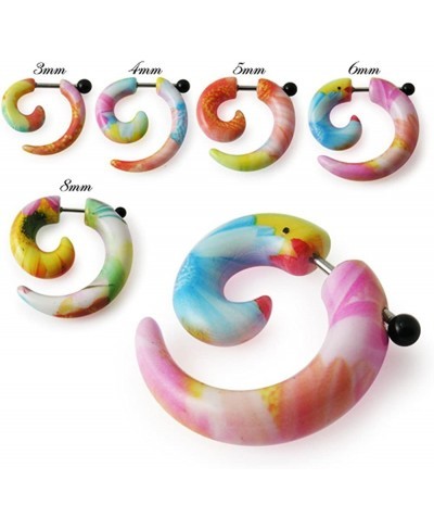 Colorful Pink Flowers UV Acrylic Spiral with 16 Gauge Surgical Steel Fake Ear Plug - $8.45 Faux Body Piercing Jewelry