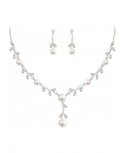 CZ Crystal Cream Simulated Pearl Floral Vine Filigree Necklace Earrings Set $31.29 Jewelry Sets