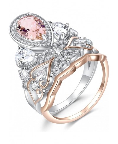 Love Heart 2.5ct Created Pink Morganite Sapphire Halo Engagement Rings For Women Vintage Crown 925 Sterling Silver 14K Rose G...