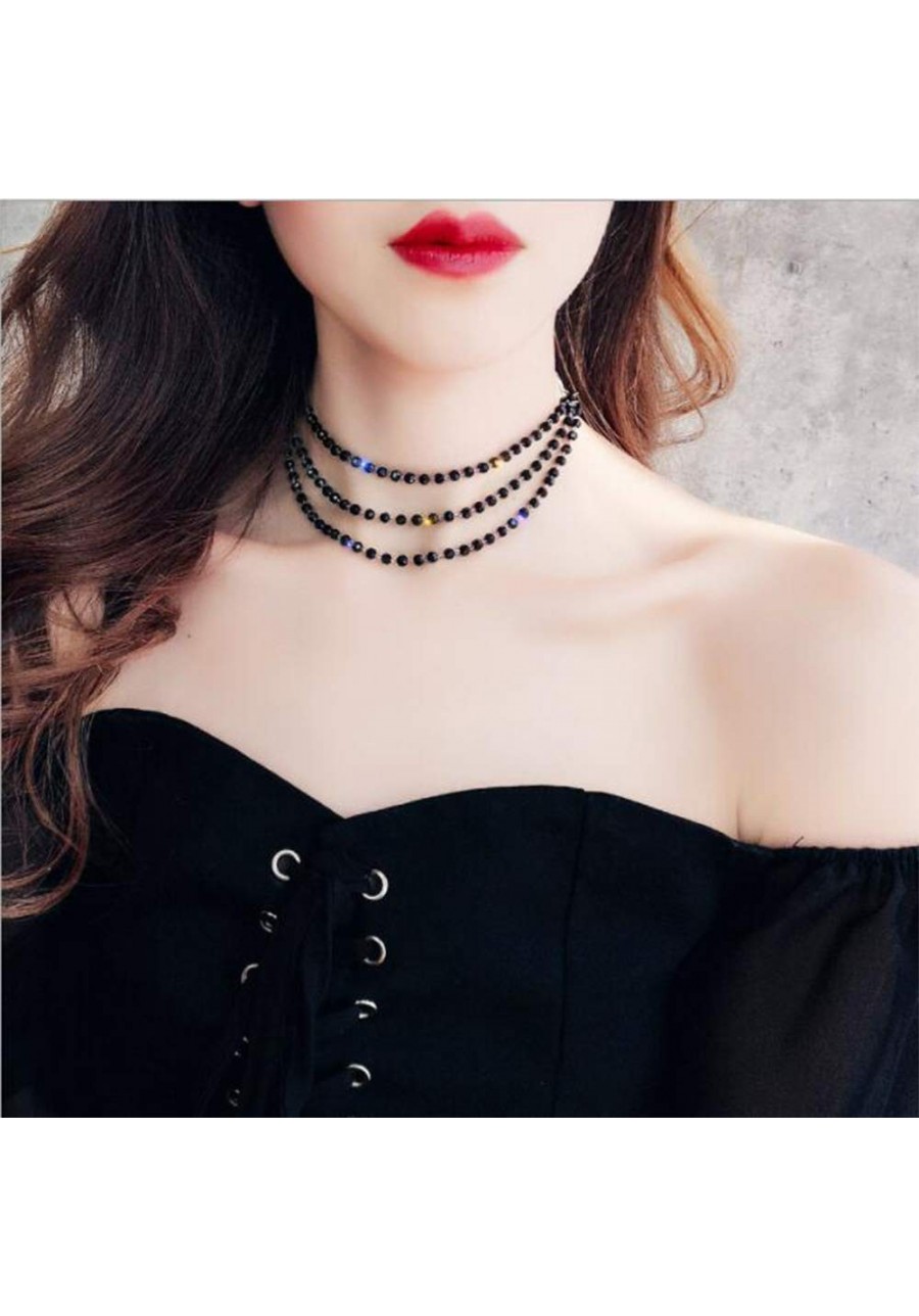 Bohemia Layered Choker Necklace Black Crystal Choker Rhinestone Necklace Boho Jewelry for Women and Girls $13.77 Chokers