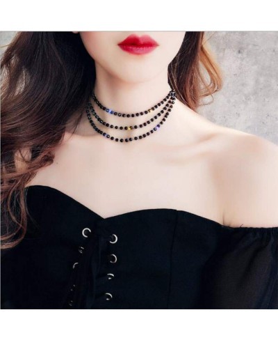 Bohemia Layered Choker Necklace Black Crystal Choker Rhinestone Necklace Boho Jewelry for Women and Girls $13.77 Chokers