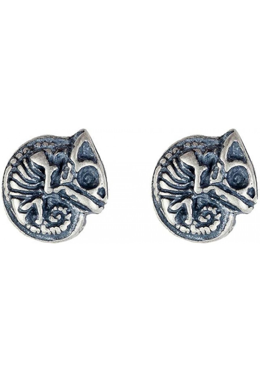 925 Sterling Silver Earrings Women's Vintage Accessories Chameleon Animal Skull Studs Personality Fashion Trend Old Craft Cre...