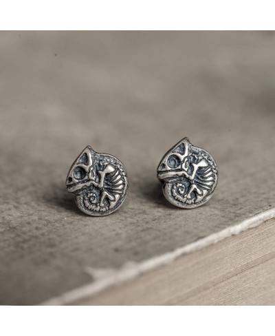 925 Sterling Silver Earrings Women's Vintage Accessories Chameleon Animal Skull Studs Personality Fashion Trend Old Craft Cre...