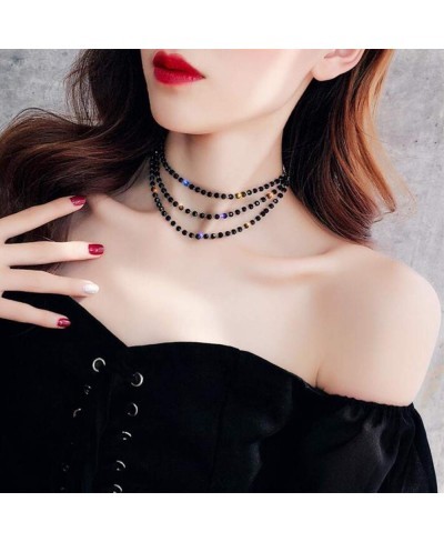 Bohemia Layered Choker Necklace Black Crystal Choker Rhinestone Necklace Boho Jewelry for Women and Girls $13.77 Chokers