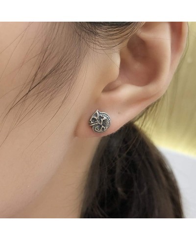 925 Sterling Silver Earrings Women's Vintage Accessories Chameleon Animal Skull Studs Personality Fashion Trend Old Craft Cre...