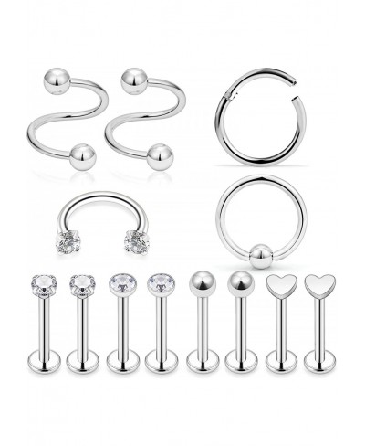 13pcs 16G Surgical Steel & Diamond CZ Tragus Earring Helix Cartilage Daith Hoop Rook Studs Spiral Twisted Barbell Lip Ring Pi...