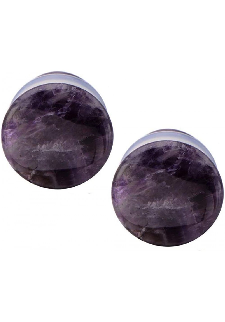 Amethyst Natural Stone Single Flare Plugs with Clear O Ring Sold as a Pair $15.02 Piercing Jewelry