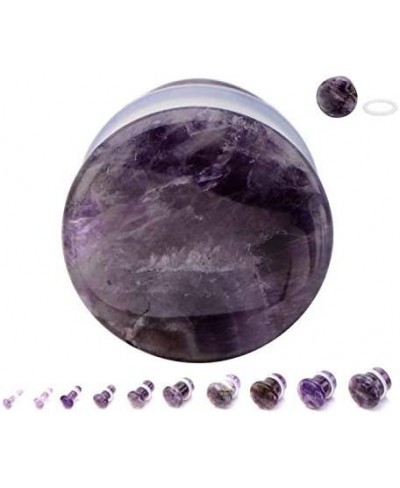 Amethyst Natural Stone Single Flare Plugs with Clear O Ring Sold as a Pair $15.02 Piercing Jewelry