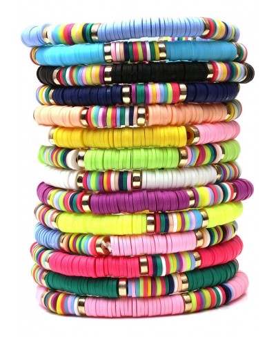 14 PCS Heishi Bracelet Set for Women Rainbow Vinyl Disc Beads Srting Stack Bracelet Surfer Stretch Cord Bracelets Summer Beac...