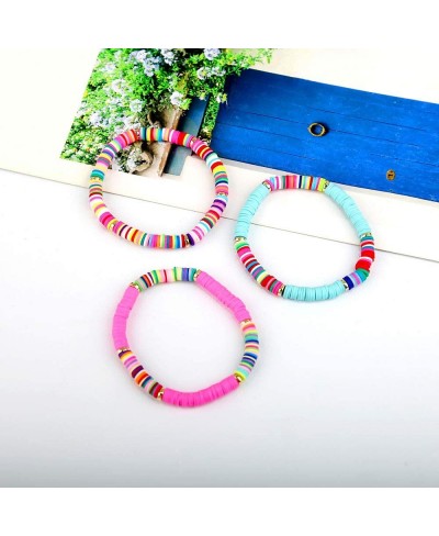 14 PCS Heishi Bracelet Set for Women Rainbow Vinyl Disc Beads Srting Stack Bracelet Surfer Stretch Cord Bracelets Summer Beac...