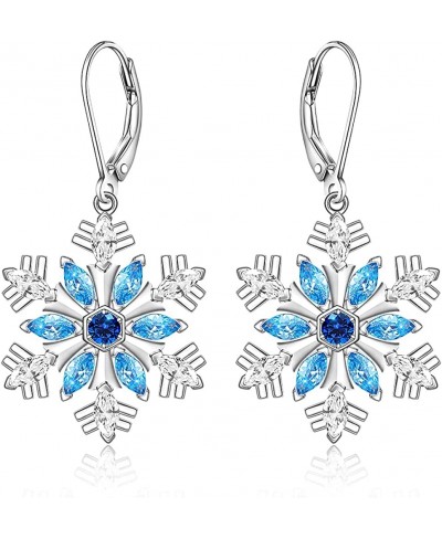 Christmas Snowflake Earrings for Women Girls Sterling Silver Holiday Frozen Jewelry Dainty Blue Cubic Zirconia Winter Snow Fl...