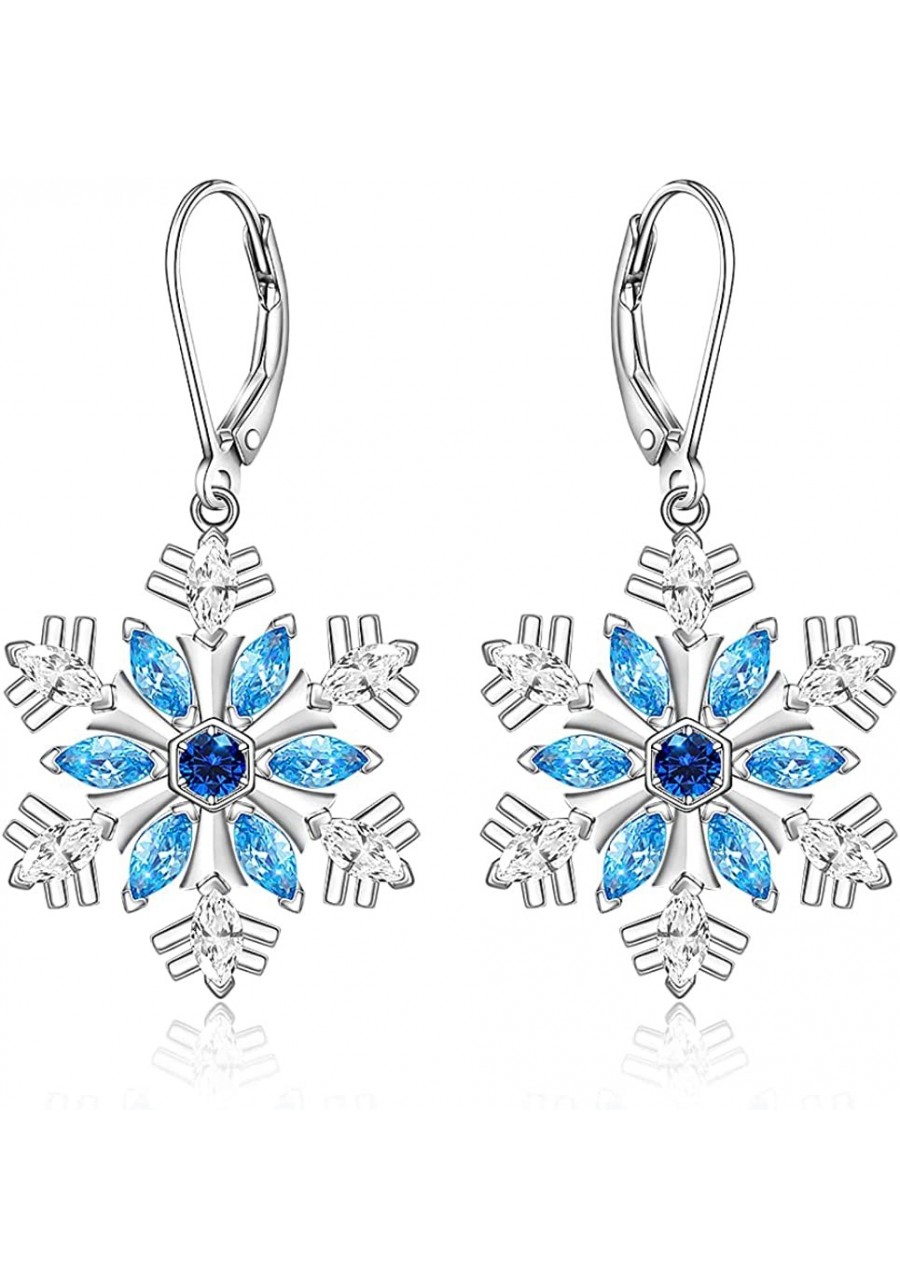 Christmas Snowflake Earrings for Women Girls Sterling Silver Holiday Frozen Jewelry Dainty Blue Cubic Zirconia Winter Snow Fl...