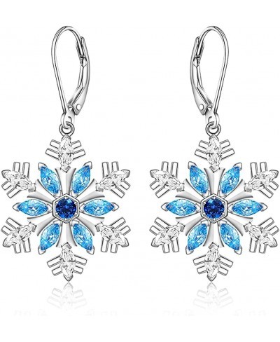 Christmas Snowflake Earrings for Women Girls Sterling Silver Holiday Frozen Jewelry Dainty Blue Cubic Zirconia Winter Snow Fl...