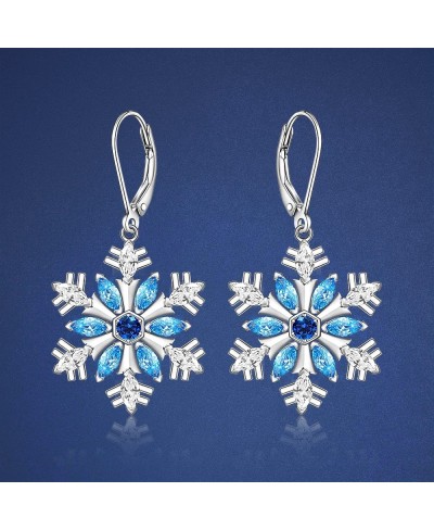 Christmas Snowflake Earrings for Women Girls Sterling Silver Holiday Frozen Jewelry Dainty Blue Cubic Zirconia Winter Snow Fl...