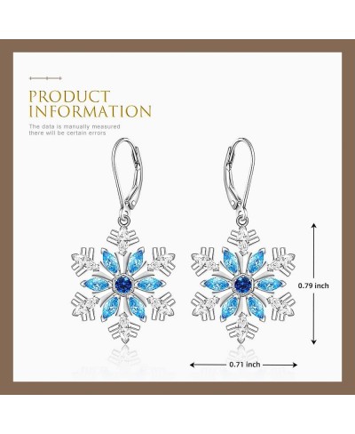 Christmas Snowflake Earrings for Women Girls Sterling Silver Holiday Frozen Jewelry Dainty Blue Cubic Zirconia Winter Snow Fl...