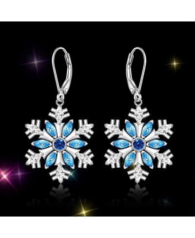 Christmas Snowflake Earrings for Women Girls Sterling Silver Holiday Frozen Jewelry Dainty Blue Cubic Zirconia Winter Snow Fl...