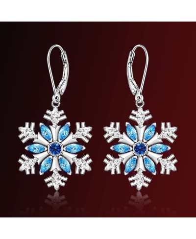 Christmas Snowflake Earrings for Women Girls Sterling Silver Holiday Frozen Jewelry Dainty Blue Cubic Zirconia Winter Snow Fl...