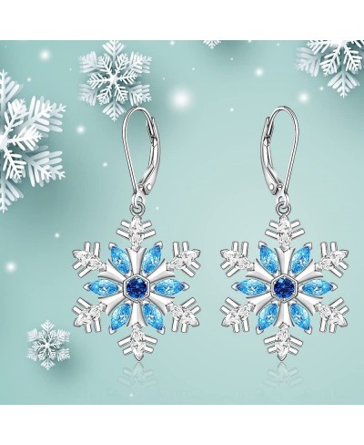 Christmas Snowflake Earrings for Women Girls Sterling Silver Holiday Frozen Jewelry Dainty Blue Cubic Zirconia Winter Snow Fl...