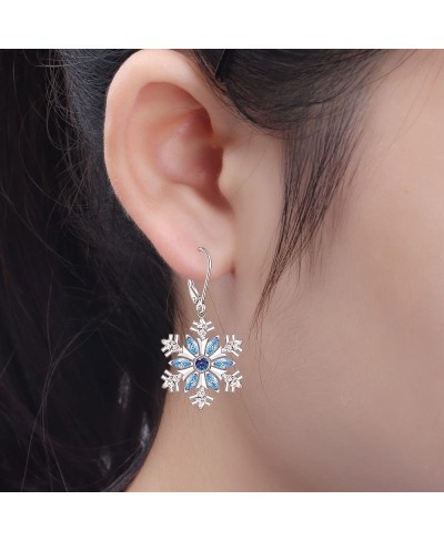 Christmas Snowflake Earrings for Women Girls Sterling Silver Holiday Frozen Jewelry Dainty Blue Cubic Zirconia Winter Snow Fl...