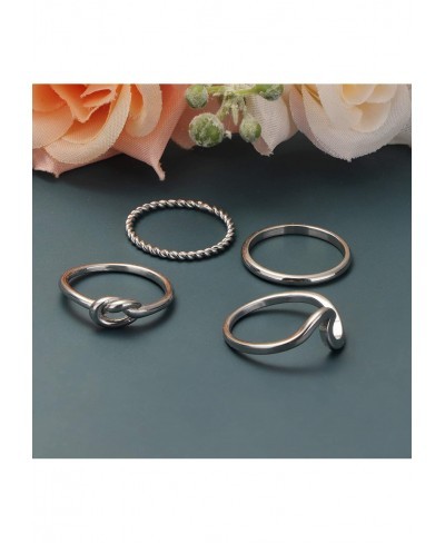 4 Pcs Silver Wave Rings for Women Twist Knot Band Stackable Rings Stainless Steel Simple Thumb Cute Love Rose Gold Rings Set ...