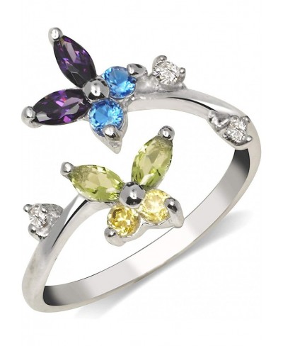 Solid 925 Sterling Silver Butterfly Adjustable Multi-Color Cubic Zirconia Toe Ring (12mmx15mm) $21.76 Toe Rings