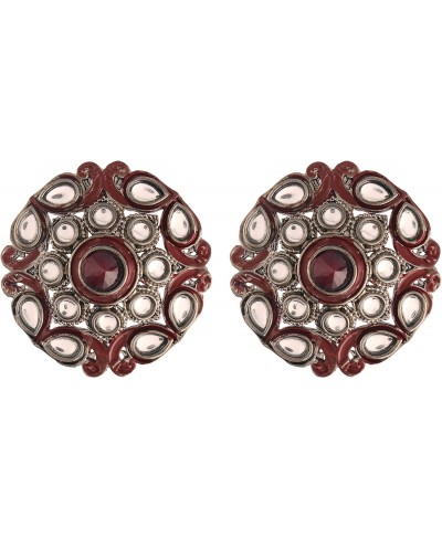 18k Silver Oxidized Indian Wedding Bollywood Kundan Studded Meena Work Designer Circular Stud Earrings for Women(E2931ZM) $13...