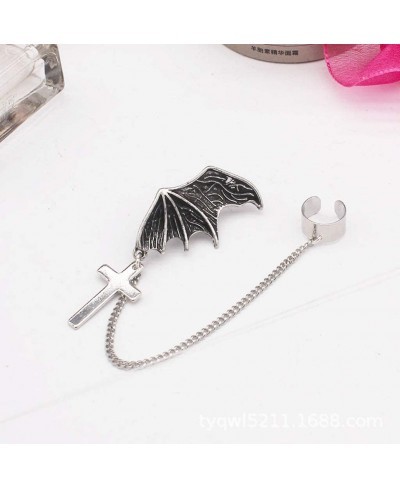 Vintage Halloween Bat Wings Chain Linked Ear Cuff Cross Pendant Drop Earrings Cartilage to Lobe Clip On Jewelry Unisex $10.80...