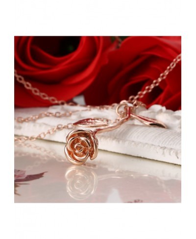 Rose Flower Pendant Necklace 18K Gold Plated Silver Rose Jewelry Gift for Women Girl $12.19 Pendant Necklaces