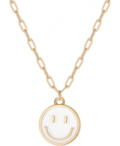 Smile Pendant Necklace Smiley Face Chain Necklace Paperclip Necklace Cute Round Pendant Necklace Preppy Jewelry for Women Gir...