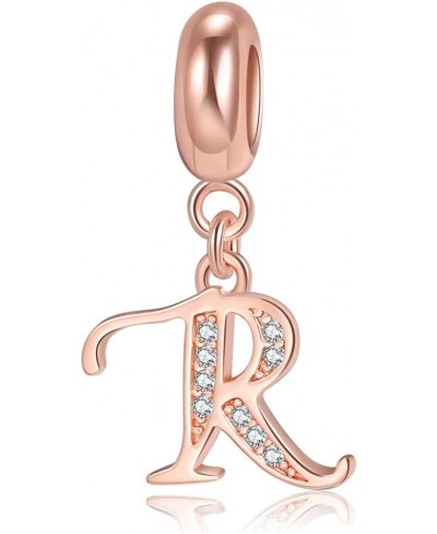 Letter Charms Initial A-Z Alphabet Beads Rose Gold 925 Sterling Silver Dangle Beads for Bracelets & Necklaces (R) $15.25 Char...