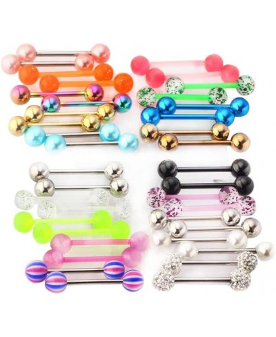 40pcs Surgical Steel Tongue Ring Barbell Bars 14 Gauge Body Piercing Jewelry Acrylic Glow in Dark Flexible Retainer Body Jewe...