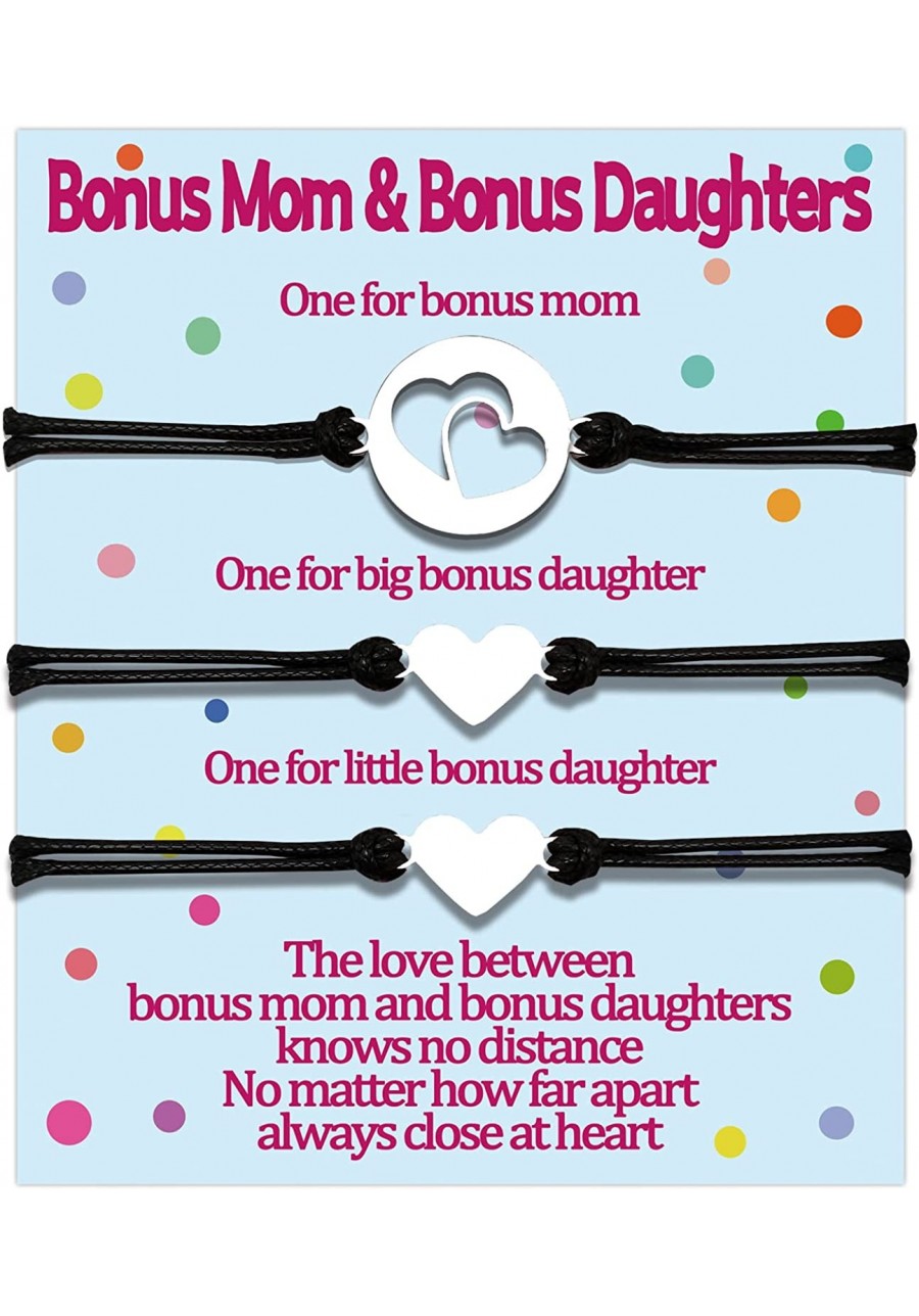 2 Bonus Daughter Bonus Mom Bracelets Gifts for Bonus Mother Stepmom and 2 Bonus Daughters Stepmother Stepdaughter Matching Br...