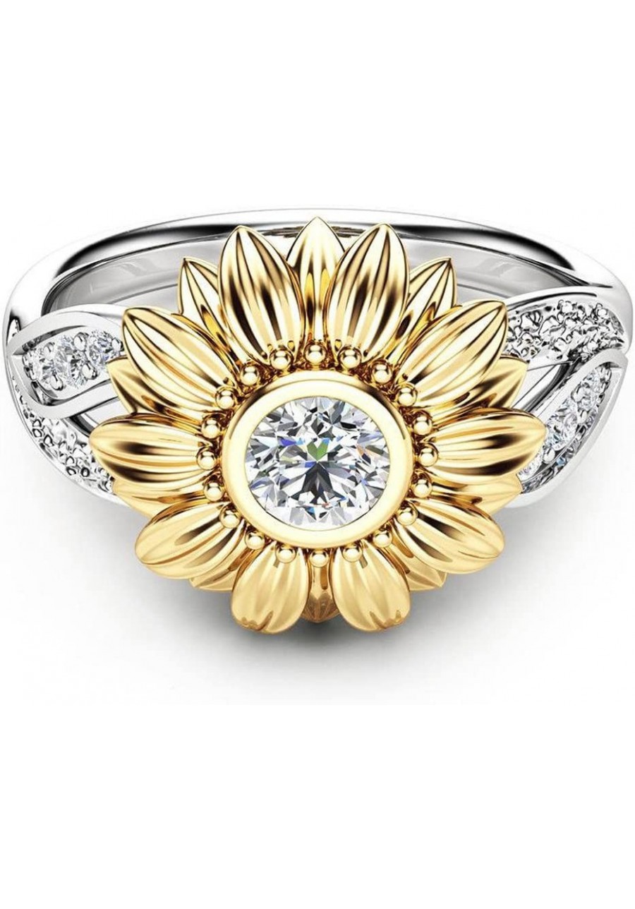 Sunflower Rings for Women Sterling Silver You are My Sunshine Statement Ring with Cubic Zirconial Floral Diamond Ring Band Gi...