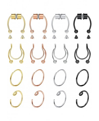 16 Pcs Stainless Steel Fake Nose Rings for Women Men Magnetic Septum Non Pierced Faux Lip Ear Nose Cuff Body Piercing Jewelry...