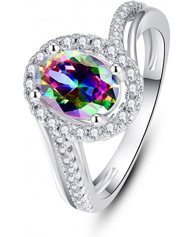 Halo Engagement Rings for Women With 925 Sterling Silver Round Oval Cut Created Mystic Rainbow Topaz Cubic Zirconia CZ $22.03...