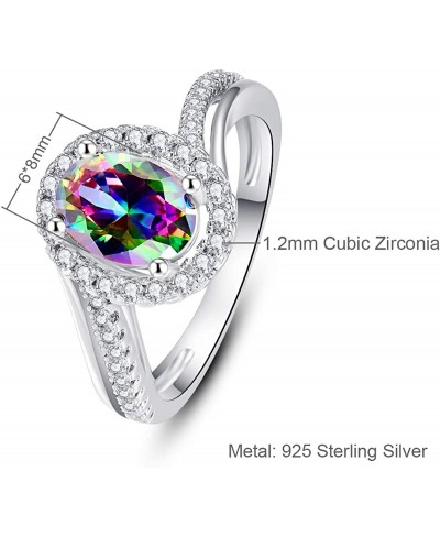 Halo Engagement Rings for Women With 925 Sterling Silver Round Oval Cut Created Mystic Rainbow Topaz Cubic Zirconia CZ $22.03...