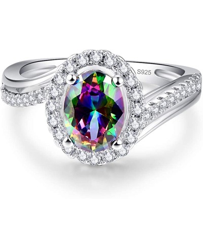 Halo Engagement Rings for Women With 925 Sterling Silver Round Oval Cut Created Mystic Rainbow Topaz Cubic Zirconia CZ $22.03...