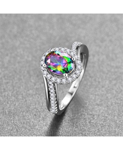 Halo Engagement Rings for Women With 925 Sterling Silver Round Oval Cut Created Mystic Rainbow Topaz Cubic Zirconia CZ $22.03...