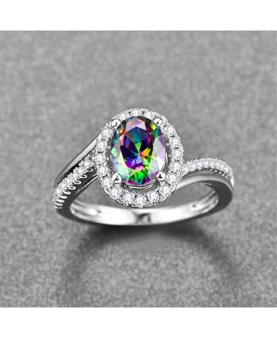 Halo Engagement Rings for Women With 925 Sterling Silver Round Oval Cut Created Mystic Rainbow Topaz Cubic Zirconia CZ $22.03...