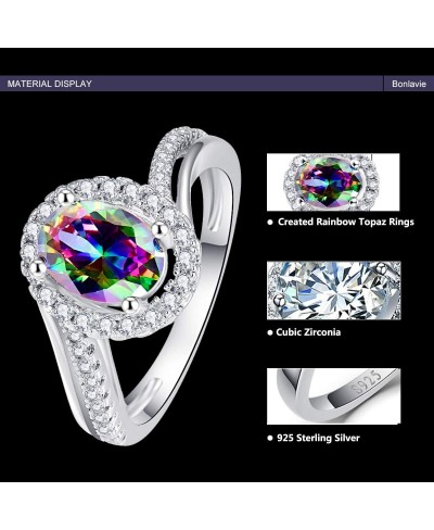 Halo Engagement Rings for Women With 925 Sterling Silver Round Oval Cut Created Mystic Rainbow Topaz Cubic Zirconia CZ $22.03...