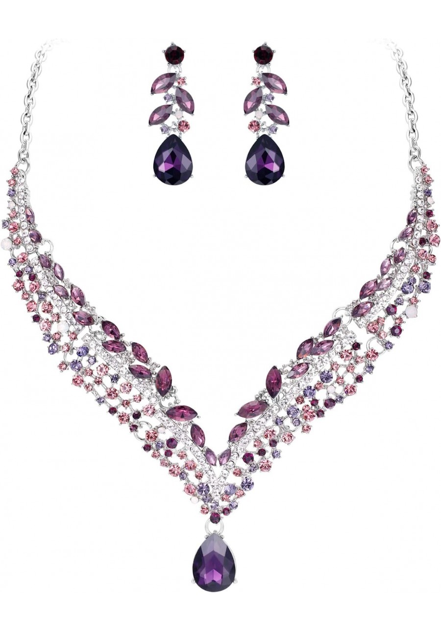 Women's Austrian Crystal Decorative Leaf Teardrop Necklace Earrings Set $32.39 Jewelry Sets