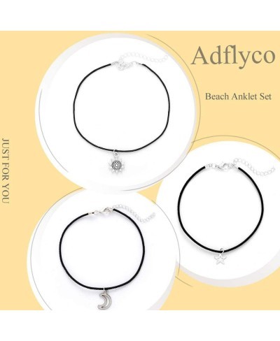 Boho Anklets Set Black Moon Anklet Bracelets Sunflower Beach Foot Jewelry Adjustable for Women and Girls (3Pcs) $13.88 Anklets