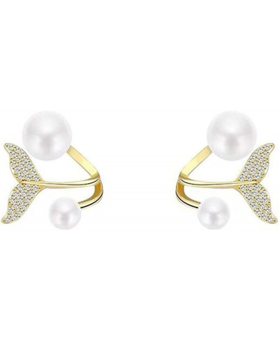 Pearl Crystal Flower Ear Jacket Earrings Cubic Zirconia Mermaid Tail Piercing Hypoallergenic Sterling Silver Pin Studs Cute W...