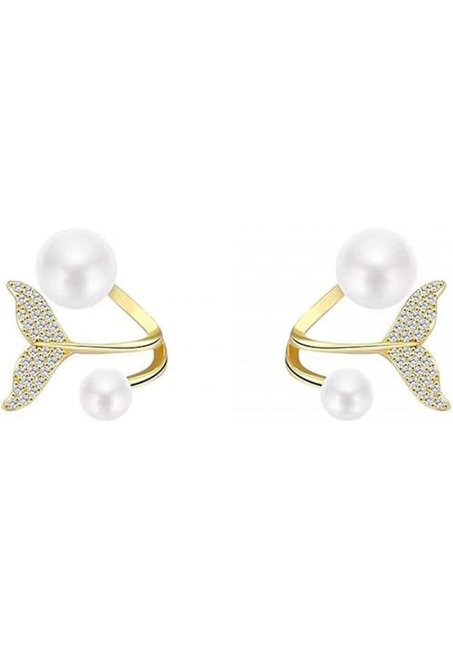 Pearl Crystal Flower Ear Jacket Earrings Cubic Zirconia Mermaid Tail Piercing Hypoallergenic Sterling Silver Pin Studs Cute W...