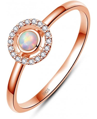 Opal Halo Engagement Ring with Cubic Zirconia in 18K Rose Gold Plated Sterling Silver October Birthstone Rings for Women $9.3...