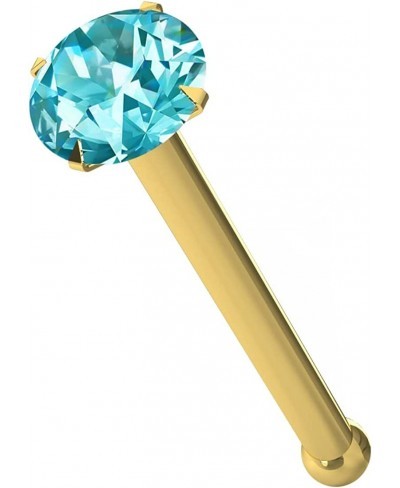 Aquamarine Genuine Crystal Stone 14ct Solid Yellow Gold 22 Gauge - 6MM Length Nose Bone Nose Stud $17.07 Piercing Jewelry