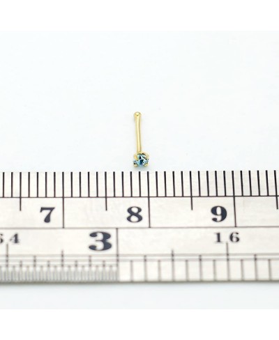 Aquamarine Genuine Crystal Stone 14ct Solid Yellow Gold 22 Gauge - 6MM Length Nose Bone Nose Stud $17.07 Piercing Jewelry