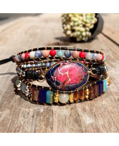 Boho Handmade Leather Stone Bead Bracelet Collection $17.54 Wrap