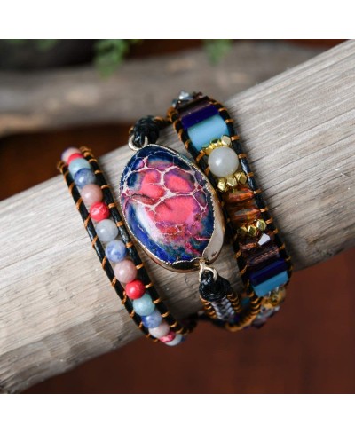 Boho Handmade Leather Stone Bead Bracelet Collection $17.54 Wrap