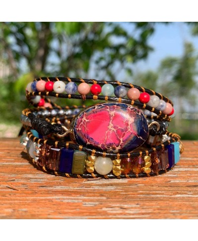 Boho Handmade Leather Stone Bead Bracelet Collection $17.54 Wrap